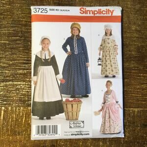 Simplicity Sewing Pattern 3725 Girls Colonial Early American Costume  7-14 UNCUT
